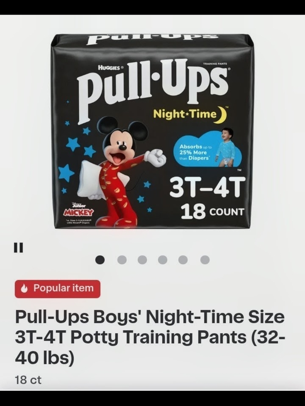 Huggies Pull-Ups Night-Time Boys' Training Pants 3T-4T - Black (18 Count)